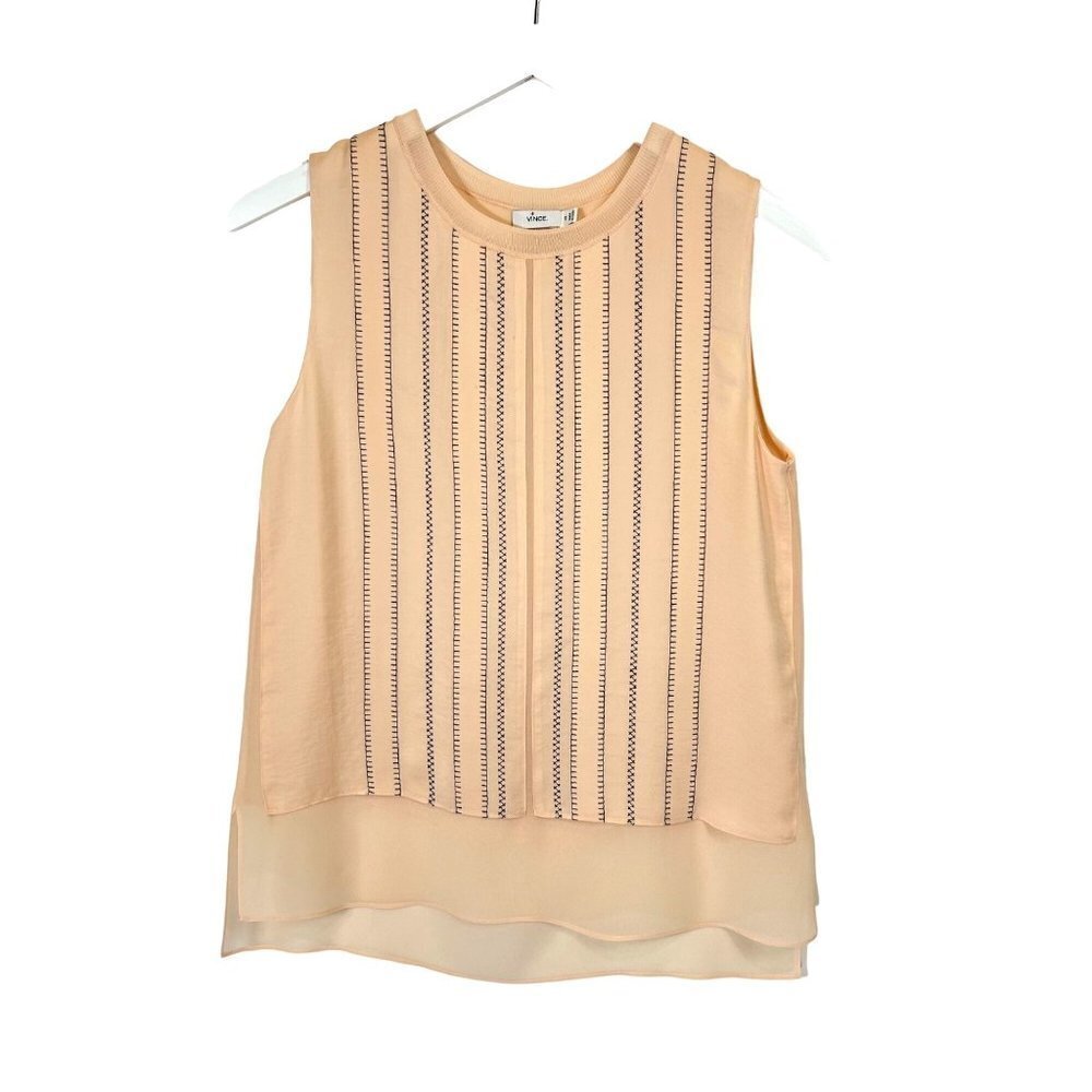 Vince Blouse Women XS Peach Silk Sleeveless Stitch Front Soft Summer